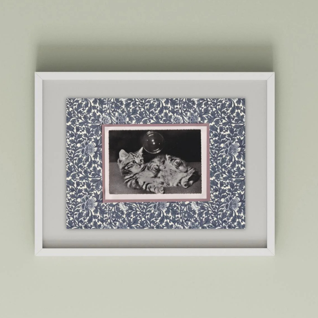 Tabby Kitten With Bubble - Vintage Cat Postcard Collage Art Print