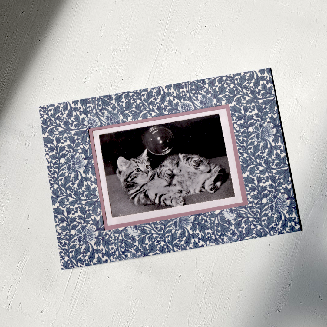 Tabby Kitten With Bubble - Vintage Cat Postcard Collage Art Print