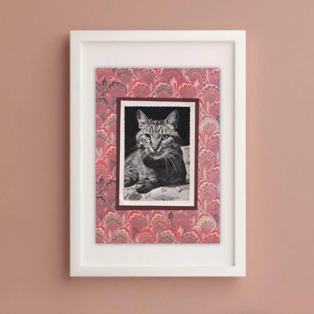 Tabby With Red Marbled Pattern - Vintage Cat Postcard Collage Art Print