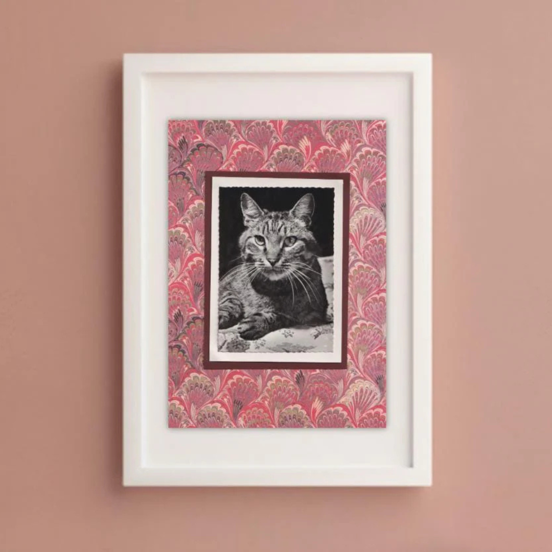 Tabby With Red Marbled Pattern - Vintage Cat Postcard Collage Art Print