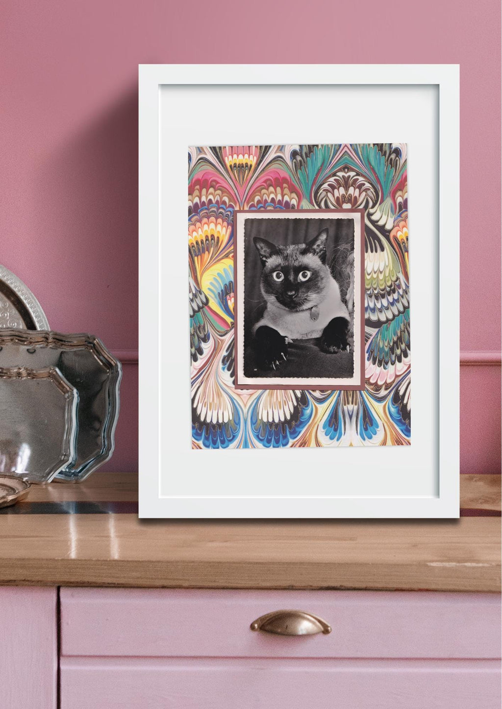 Marbled Siamese - Vintage Cat Postcard Collage Print