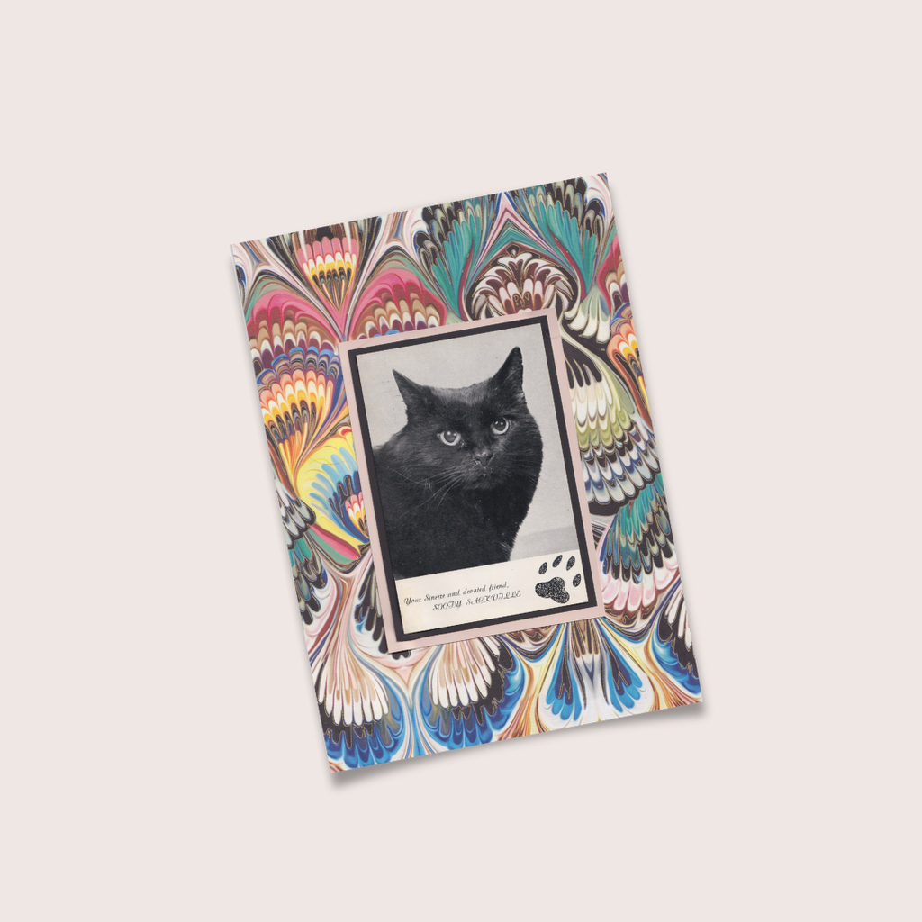 Marbled 'Sooty' - Vintage Black Cat Postcard Collage Art Print