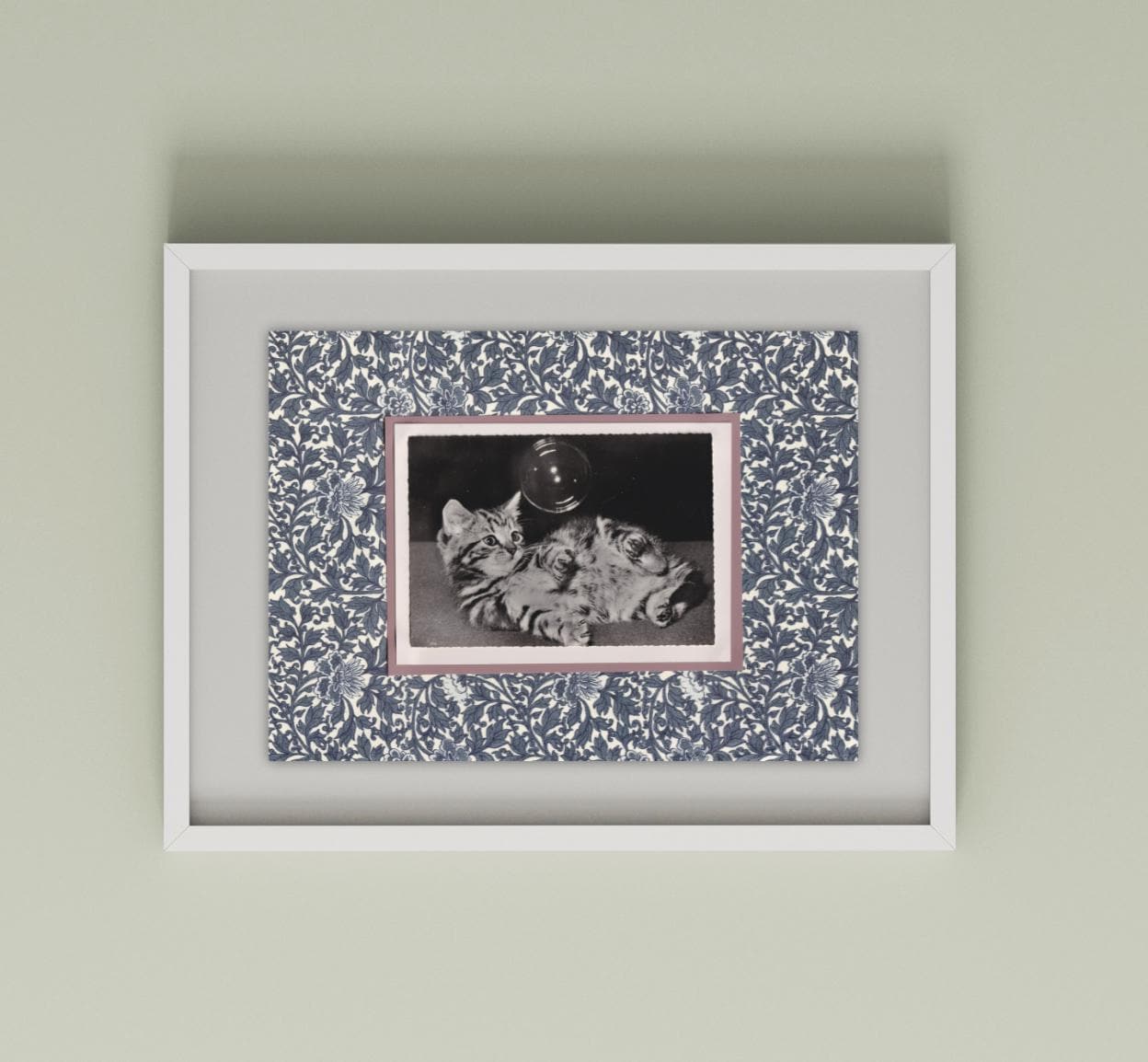 Tabby Kitten with Bubble - Vintage Cat Postcard Collage Print