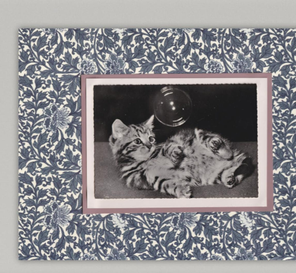 Tabby Kitten with Bubble - Vintage Cat Postcard Collage Print